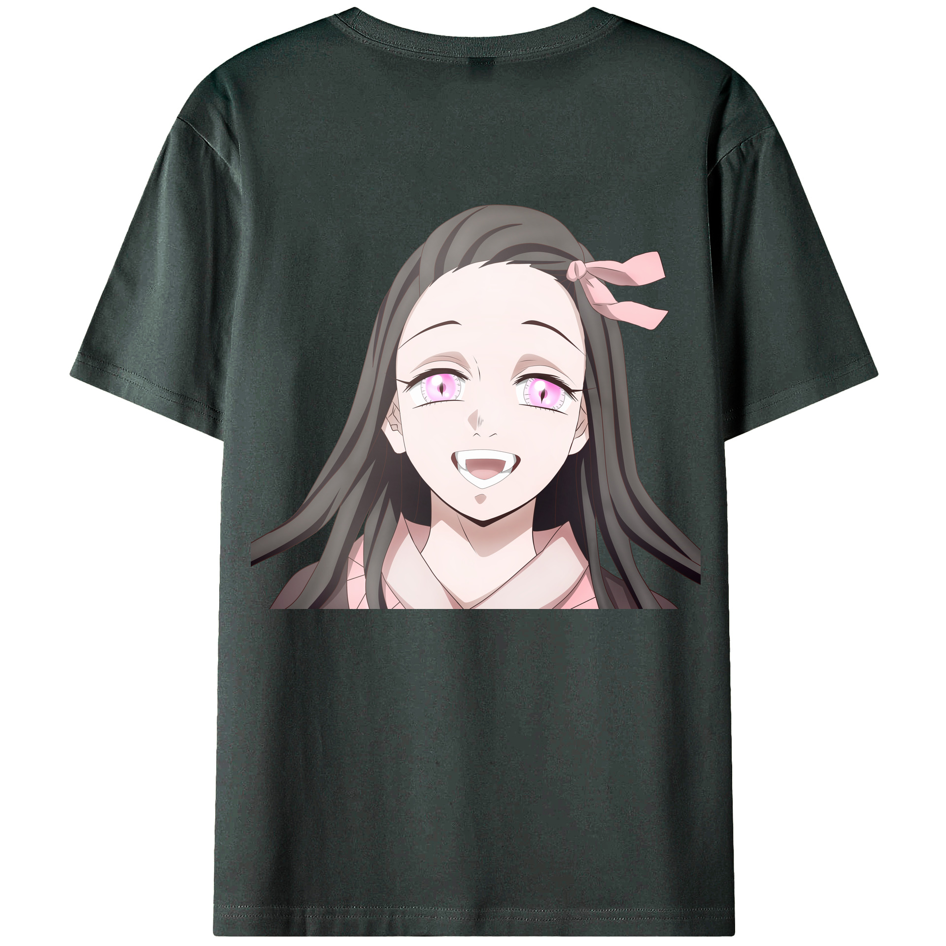 （画像用） 鬼滅の刃（きめつのやいば）竈門 禰󠄀豆子／かまど ねずこ Kamado Nezuko 綿100％ メンズ半袖Tシャツ（バックプリント） 通気性
